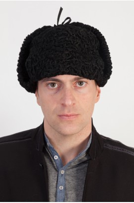 Black Karakul fur hat - Russian style 